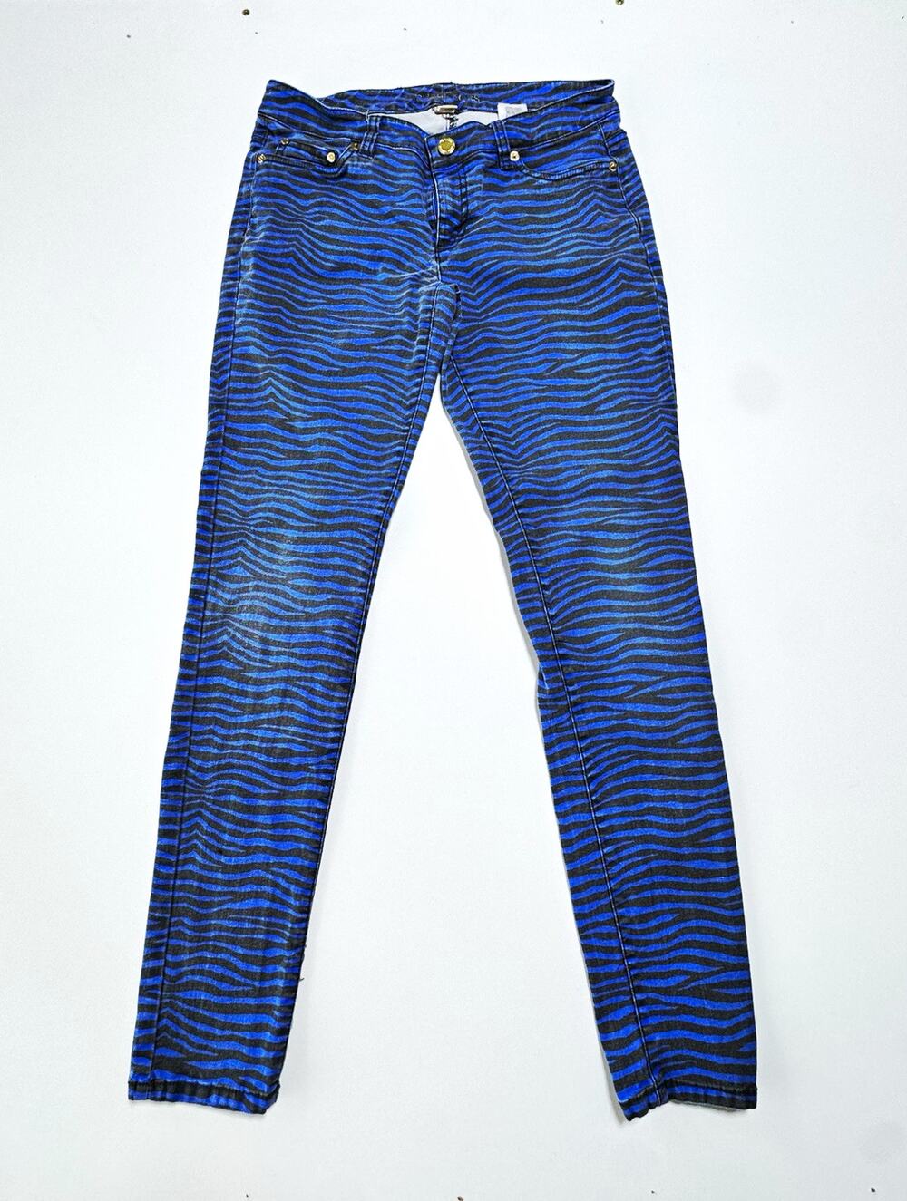 Michael Kors Women's Zebra Print Skinny Jeans Blue/Black Size 4 Dark Wash #1069